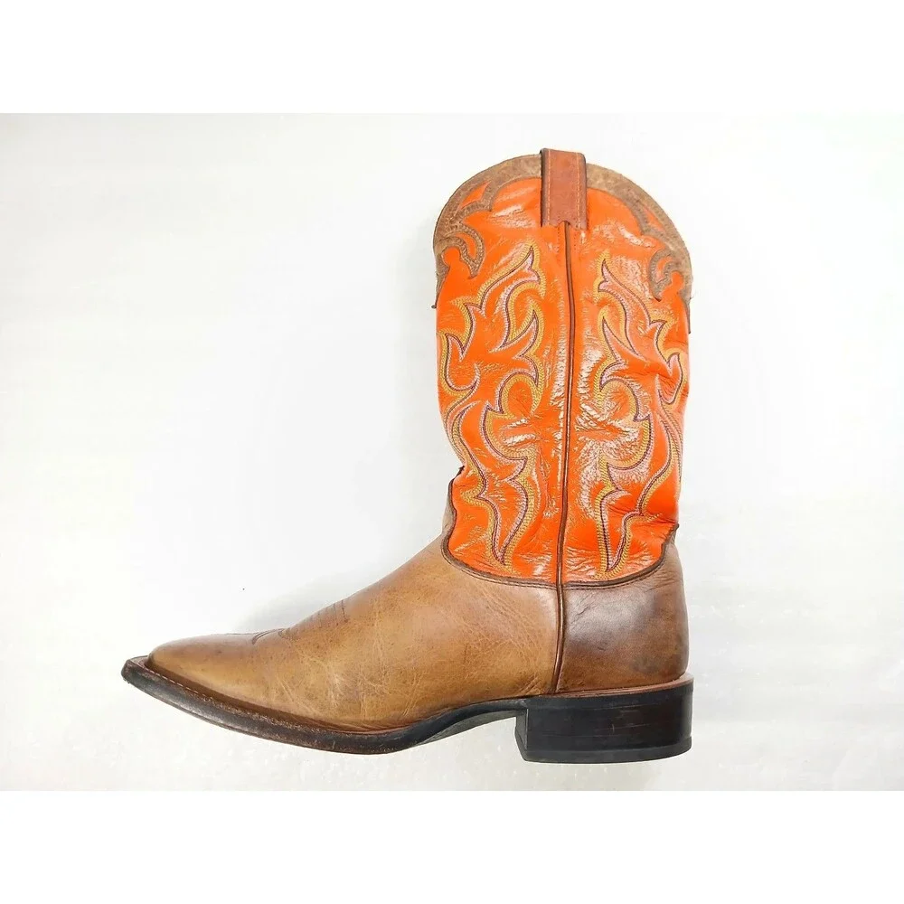 Nocona Men’s Cowboy Boots 8.5 D Brown Leather Orange Shaft USA Western